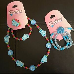 NWT 2 pc set elephant ring, bracelet, necklace; matching beaded bracelet
